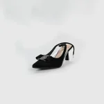 LADAMAS Black Suede Slingback Heels with Crystal Bow Embellishment - Image 4