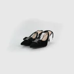 LADAMAS Black Suede Slingback Heels with Crystal Bow Embellishment - Image 5
