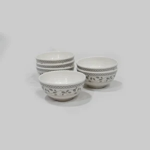RFL Two‑Color Flower Mini Bowl Set – Gray Vine Print (6‑Piece)