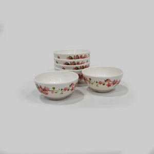 RFL Two‑Color Flower Mini Bowl – Set of 6, Pink Floral Vine Print