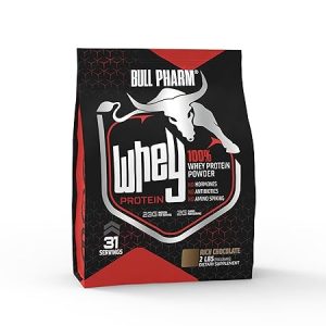 BULLPHARM 100% WHEY PROTEIN POWDER | FOR LEAN MUSCLE, QUICK RECOVERY | FAST ABSORPTION | NATURAL BCAA AND EAA | NON-GMO | SOY & GLUTEN FREE | RBGH FREE | FSSAI APPROVED (Rich Chocolate)