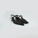 Elegant Weave Black Slingback Heels for women, Chic, Sleek, Effortless. Size 37, (23 cm)