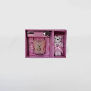 Cute Bear Mug with Teddy bear gift set | Three piece set teddy, mug and spoon | 200 ml.