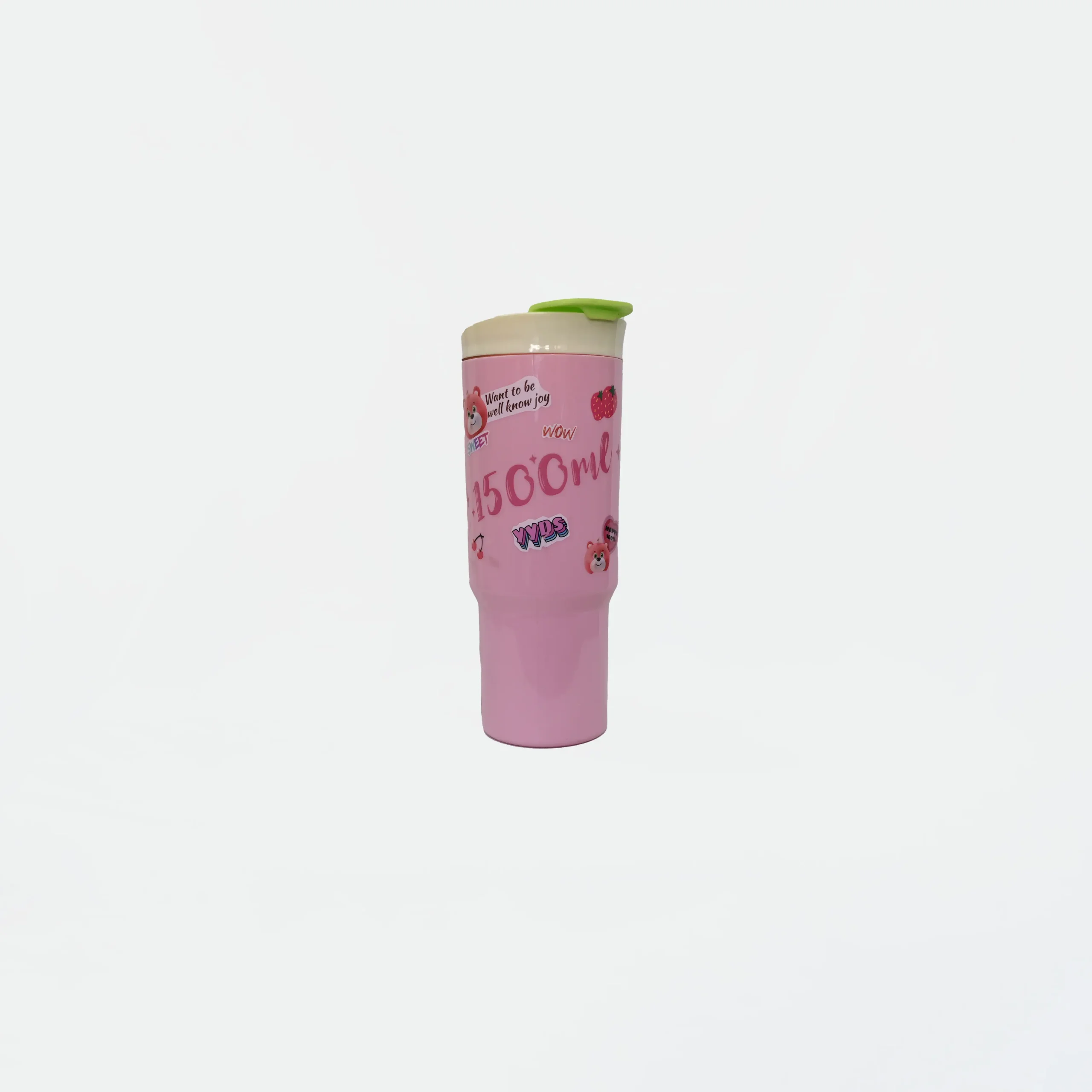 EXL_6335-new Kawaii Pink Hydration Tumbler, Straw Sipper Mug | Mega Pink Sticker Style Travel Mug | Water Bottle 1500 ml - Image 1