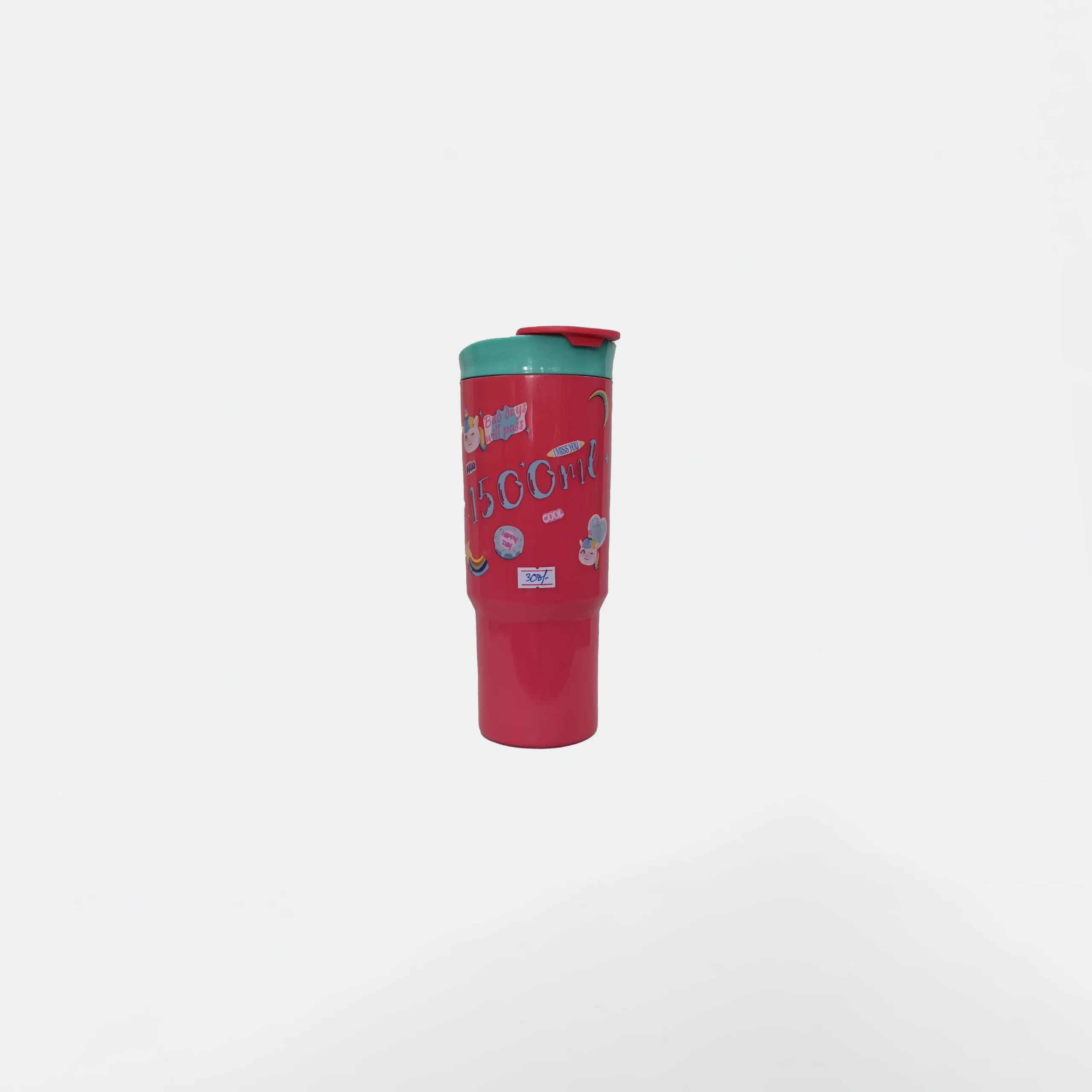 EXL_6336-new Vibrant Cherry Red Pop Art Tumbler, Straw Sipper Mug | Kawaii Boom 1500 ml Water Bottle - Image 1
