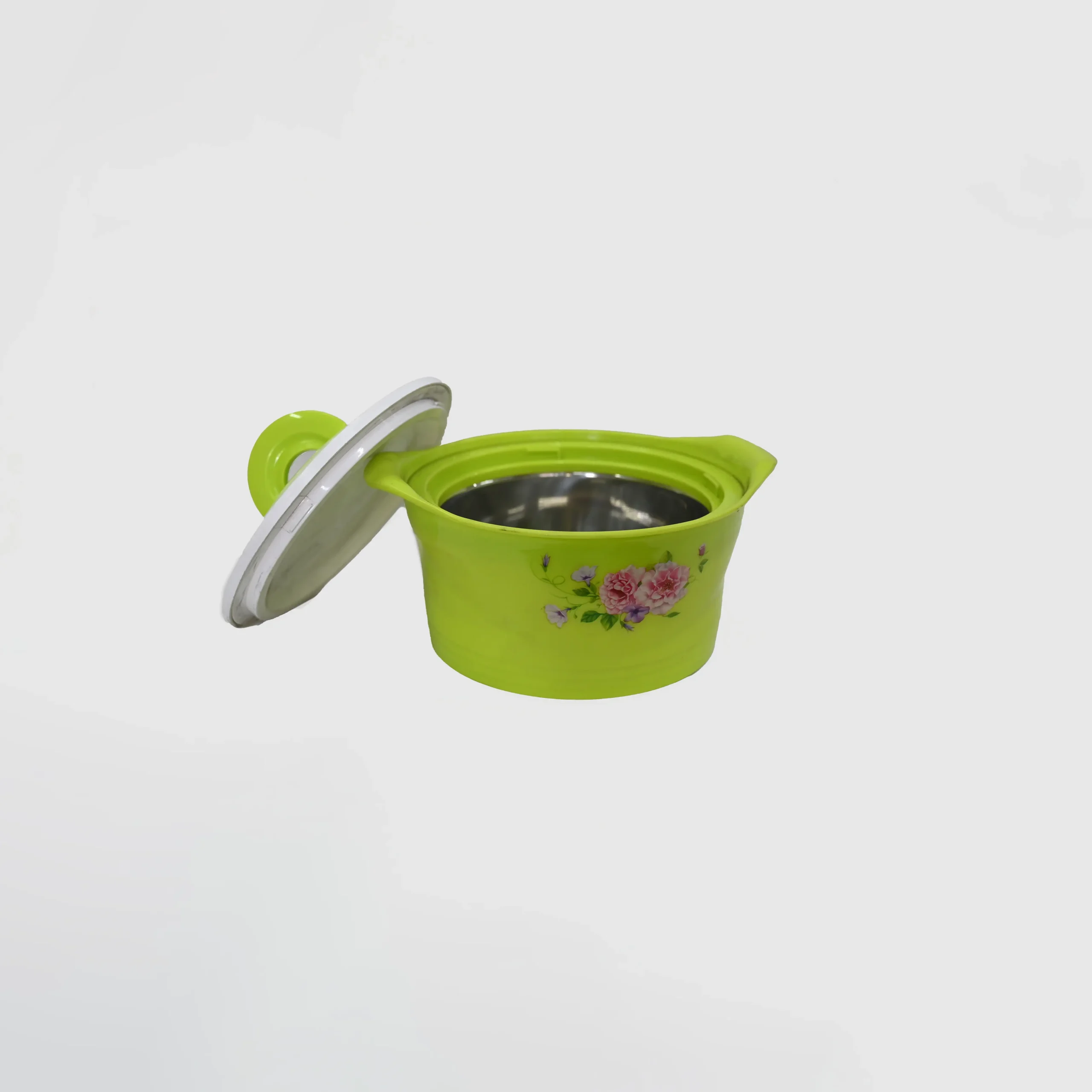 EXL_6379-new Floral Insulated Hot Pot – Lime Green Stainless-Steel Casserole | 850 ml - Image 1