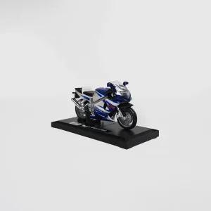 Bburago Suzuki GSX-R1000 R, 1:18 Scale Die-Cast Motorcycle Model, Blue/White, 11 cm Length