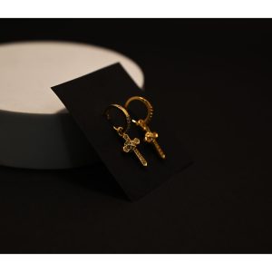 Celeste Cross Drop Hoops Earrings
