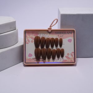 SHEGLAM "Love Yourself" Almond Press-On Nail Kit, A deep, rich purple-toned neutral with a high-gloss finish.