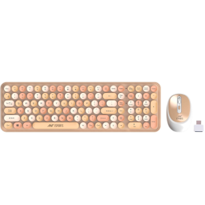 Ant Esports WKM44 Keyboard and Mouse Combo, Colourful Wireless Keyboard with Round Keycaps,2.4GHz Dropout-Free Connection, Long Battery Life, Cute Wireless Mouse for PC/Laptop/Computer- Candy Brown