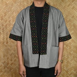 Mizo Ash Grey Handwoven Trim Off Shoulder Shirt Coat (Exclusive Product)