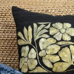 Exclusive Handmade Floral Throw Pillow – Hand-Painted Black & Gold Cushion Cover - Image 2