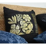 Exclusive Handmade Floral Throw Pillow – Hand-Painted Black & Gold Cushion Cover