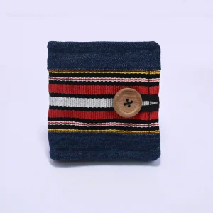 Exclusive Zopar Handcrafted Indigo Wallet with Traditional Woven Stripe & Wooden Button Accent