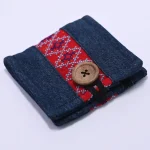 Zopar Handmade Denim Wallet with Traditional Red Woven Band & Wooden Square Button Closure
