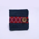 Zopar Handmade Denim Wallet with Traditional Red Woven Band & Wooden Square Button Closure - Image 3