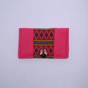Zopar Handcrafted folk pink Bifold Pouch with Woven Panel