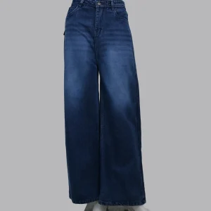 Wide-Leg Washed Denim Jeans