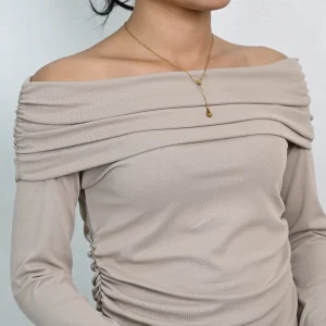 Off-Shoulder Ruched Long Sleeve Top