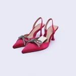 ZARA Satin Slingback Heels with Rhinestone Bow