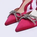 ZARA Satin Slingback Heels with Rhinestone Bow - Image 3
