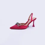 ZARA Satin Slingback Heels with Rhinestone Bow - Image 4