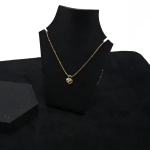Gold Heart Pendant with Accent Bead Chain Necklace